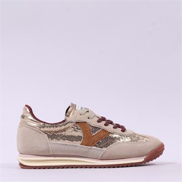 Victoria Saturno Sparkle Retro Trainer - Beige Combi